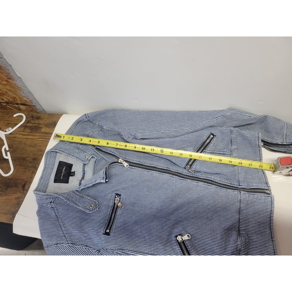 Vtg Banana Republic Women Blue Stripe Moto Jacket Size M Casual Layering Fashion - Picture 4 of 10